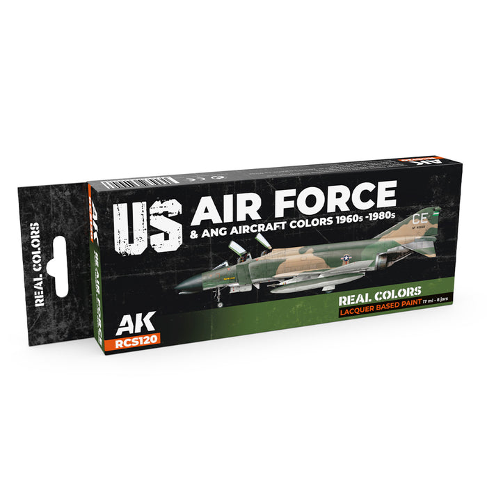 AK Interactive RCS120 Real Colors Set: US Air Force & ANG Aircraft 1960s-80s Lacquer Based Paint (8 Pack)