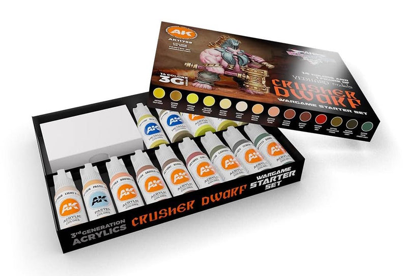 AKI 11769 Wargames Starter Set: Crusher Dwarf 3G Acrylic Paint (14 Colors 17ml)