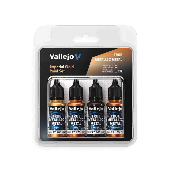Vallejo 77.252 Imperial Gold True Metallic Metal Paint Set (4 Colors)