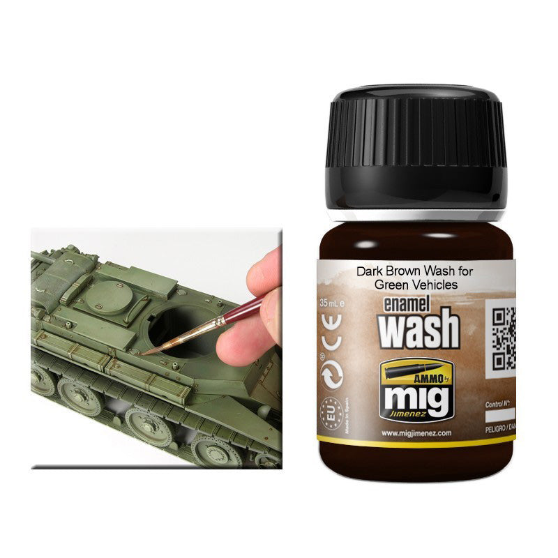 AMMO by Mig 1005 Dark Brown Wash for Green Vehicles Enamel 35ml Bottle