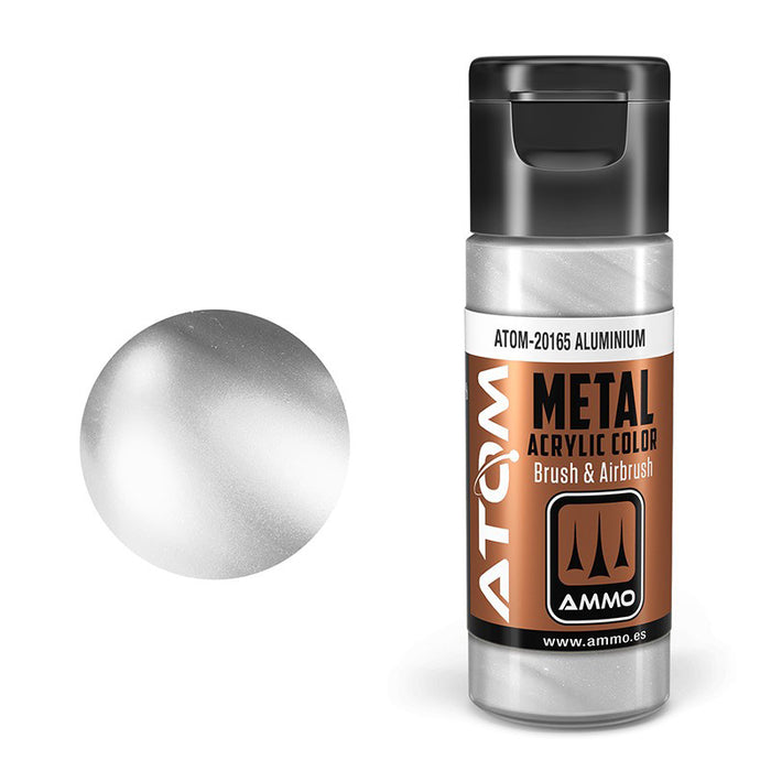 AMMO by Mig 20165 Atom: Metallic Aluminum Acrylic Paint 20ml Bottle
