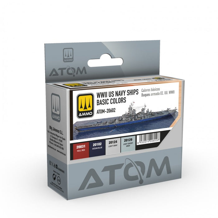 AMMO by Mig 20602 Atom: WWII US Navy Ships Basic Acrylic Paint Set (4 Colors) 20ml Bottles