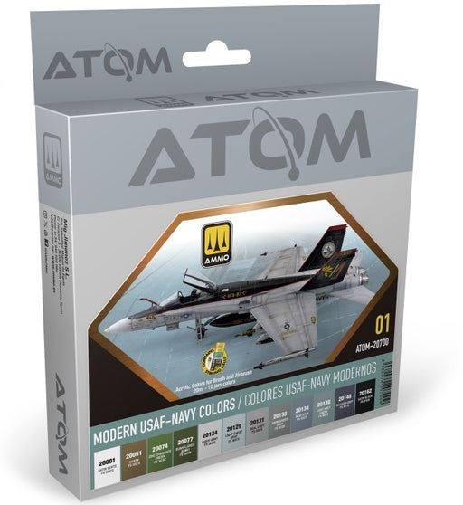 AMMO by Mig 20700 Atom: Modern USAF-Navy Acrylic Paint Set (12 Colors) 20ml Bottles