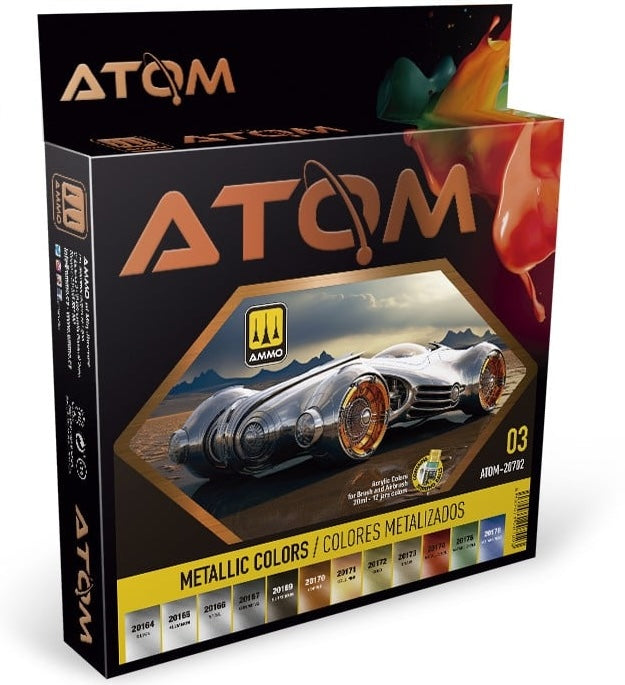 AMMO by Mig 20702 Atom: Metallics Acrylic Paint Set (12 Colors) 20ml Bottles