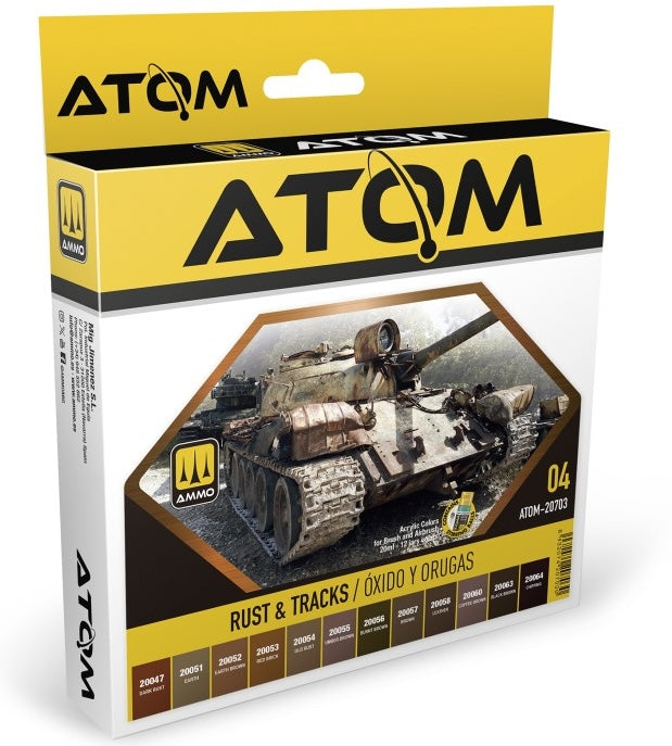AMMO by Mig 20703 Atom: Rust & Tracks Acrylic Paint Set (12 Colors) 20ml Bottles