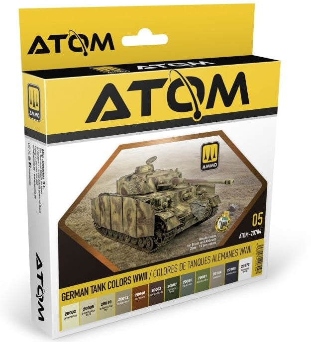 AMMO by Mig 20704 Atom: WWII German Tanks Acrylic Paint Set (12 Colors) 20ml Bottles