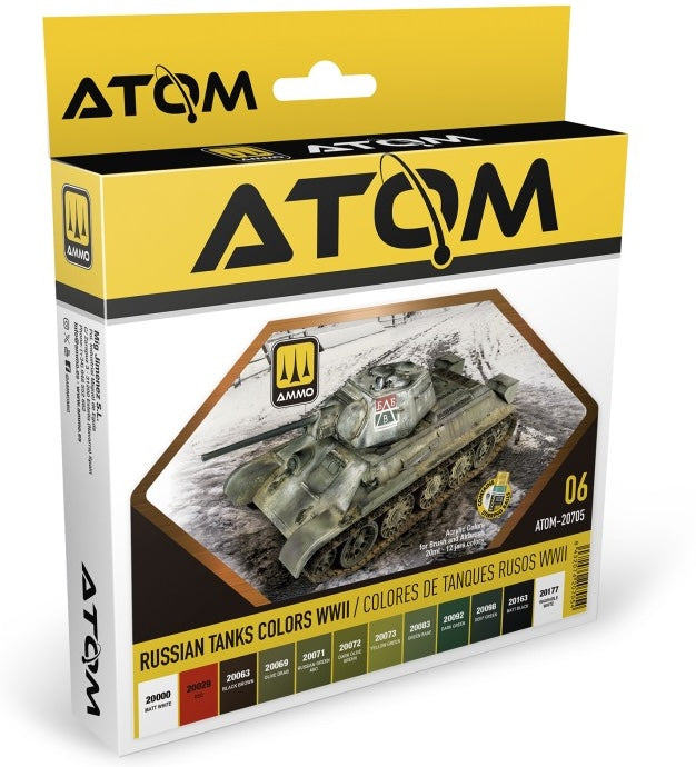 AMMO by Mig 20705 Atom: WWII Russian Tanks Acrylic Paint Set (12 Colors) 20ml Bottles