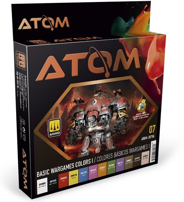 AMMO by Mig 20706 Atom: Basic Wargames I Acrylic Paint Set (12 Colors) 20ml Bottles