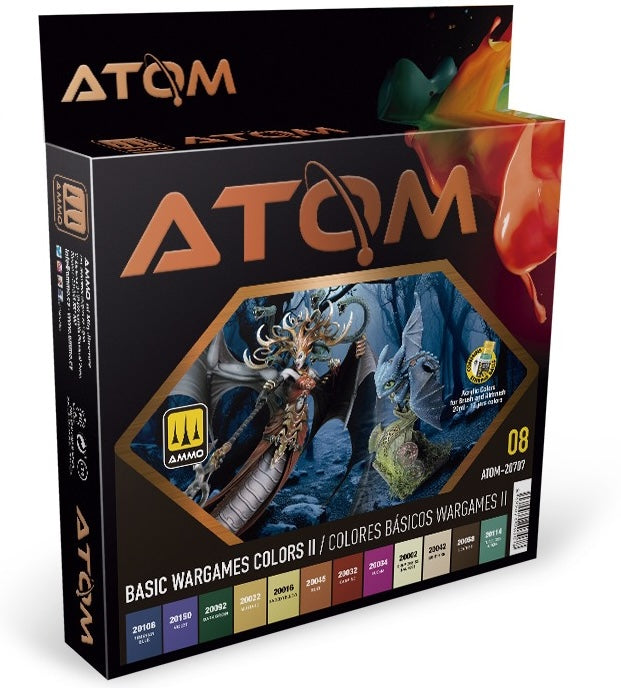 AMMO by Mig 20707 Atom: Basic Wargames II Acrylic Paint Set (12 Colors) 20ml Bottles