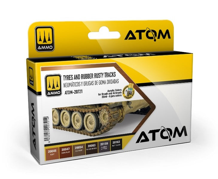 AMMO by Mig 20721 Atom: Tires & Rubber Rusty Tracks Acrylic Paint Set (6 Colors) 20ml Bottles