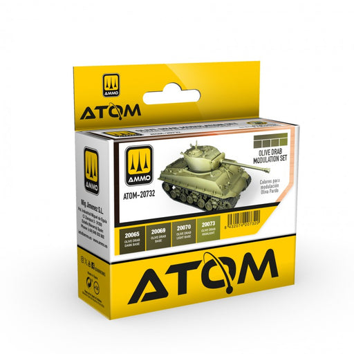 AMMO by Mig 20732 Atom: Olive Drab Modulation Acrylic Paint Set (4 Colors) 20ml Bottles