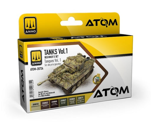 AMMO by Mig 20734 Atom: Tanks Vol. 1 Beginner's Acrylic Paint Set (6 Colors) 20ml Bottles