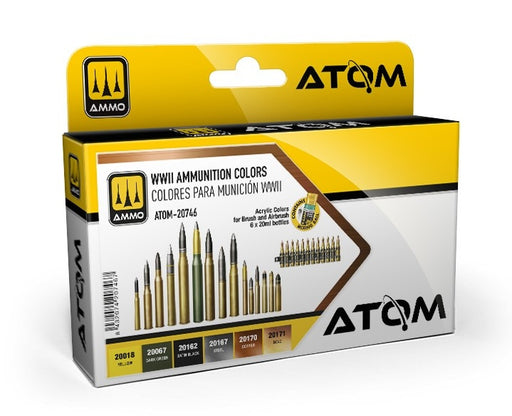 AMMO by Mig 20746 Atom: WWII Ammunition Acrylic Paint Set (6 Colors) 20ml Bottles