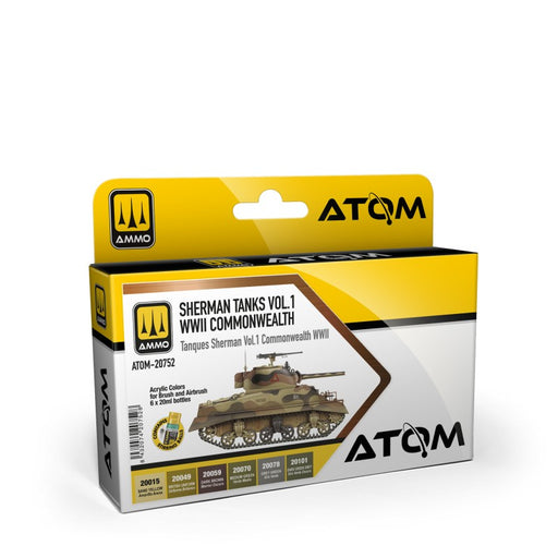 AMMO by Mig 20752 Atom: Sherman Tanks Vol. 1 WWII Commonwealth Acrylic Paint Set (6 Colors) 20ml Bottles