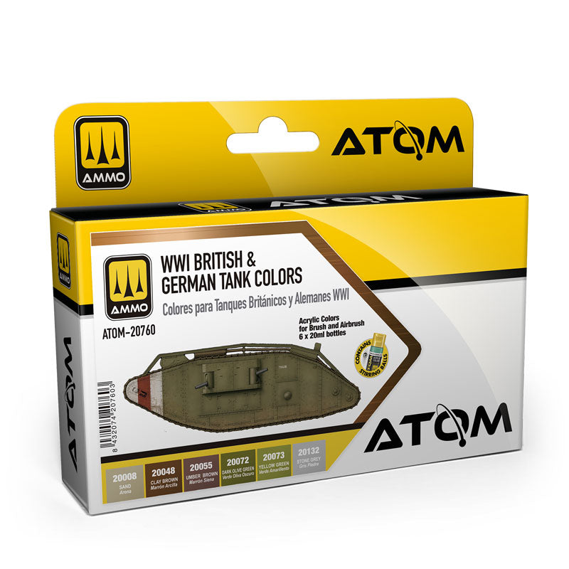 AMMO by Mig 20760 Atom: WWI British & German Tank Acrylic Paint Set (6 Colors) 20ml Bottles