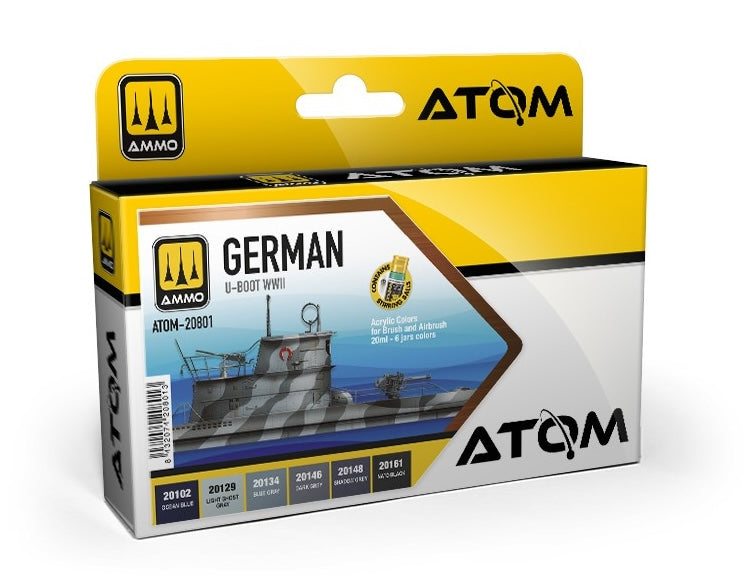 AMMO by Mig 20801 Atom: WWII German U-Boat Acrylic Paint Set (6 Colors) 20ml Bottles