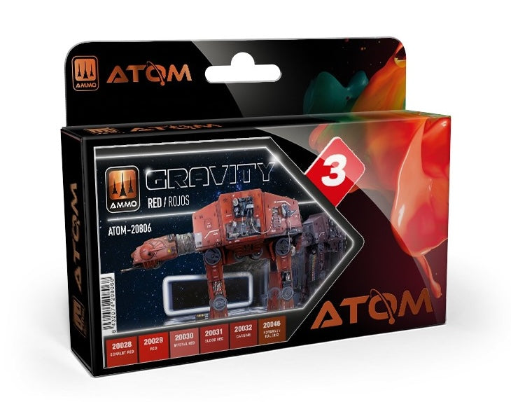 AMMO by Mig 20806 Atom: Gravity 3 Red Acrylic Paint Set (6 Colors) 20ml Bottles