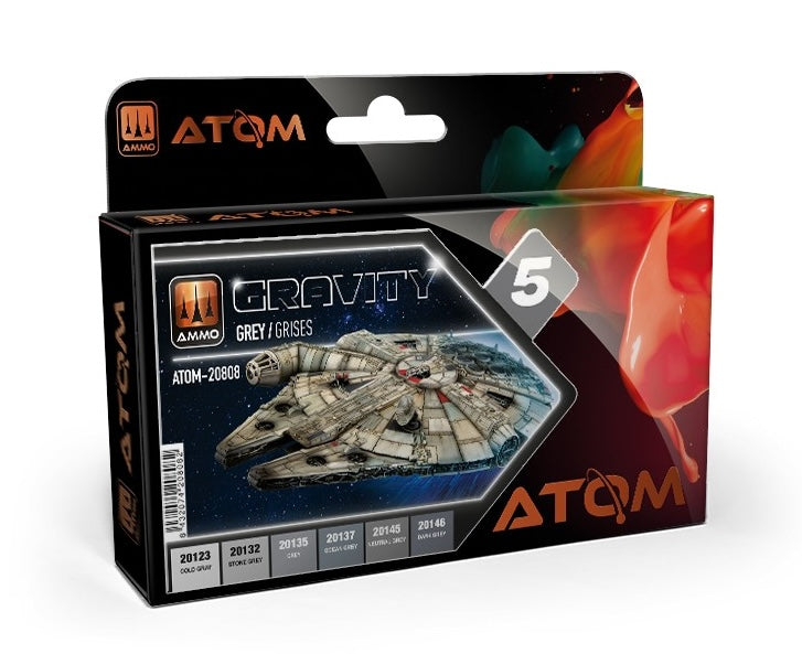 AMMO by Mig 20808 Atom: Gravity 5 Grey Acrylic Paint Set (6 Colors) 20ml Bottles