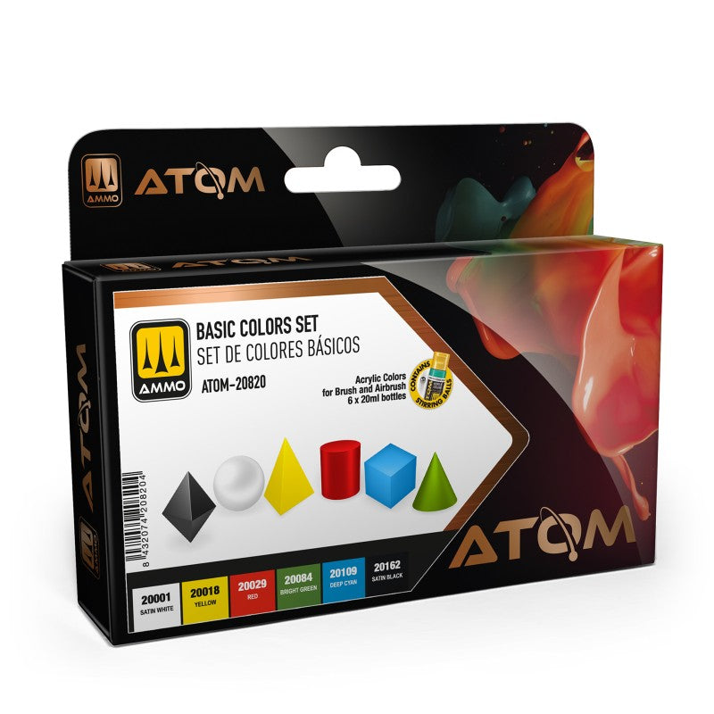 AMMO by Mig 20820 Atom: Basic Acrylic Paint Set (6 Colors) 20ml Bottles