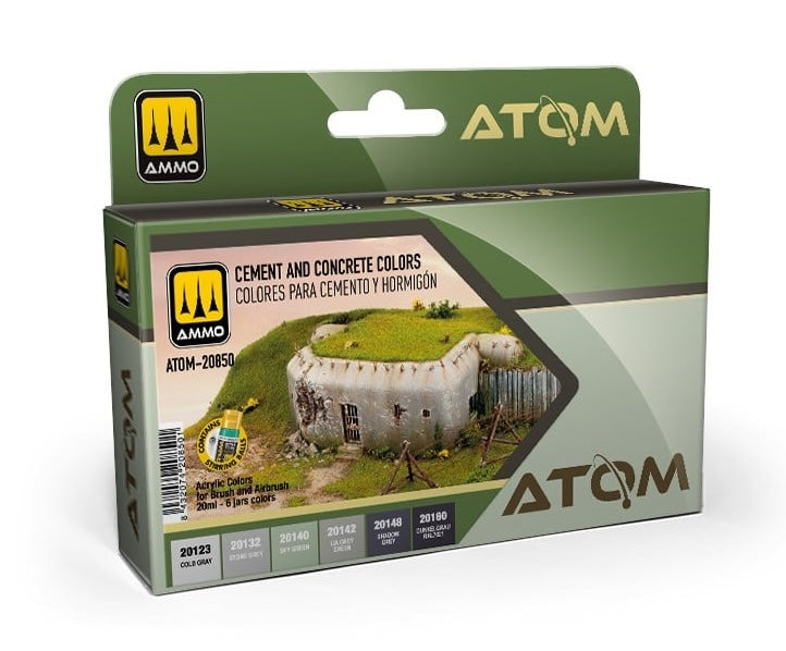 AMMO by Mig 20850 Atom: Cement & Concrete Acrylic Paint Set (6 Colors) 20ml Bottles