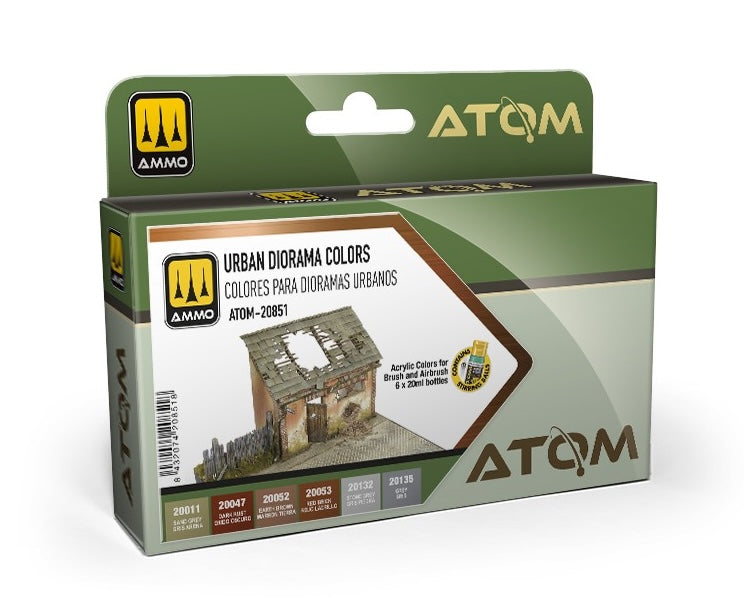 AMMO by Mig 20851 Atom: Urban Diorama Acrylic Paint Set (6 Colors) 20ml Bottles