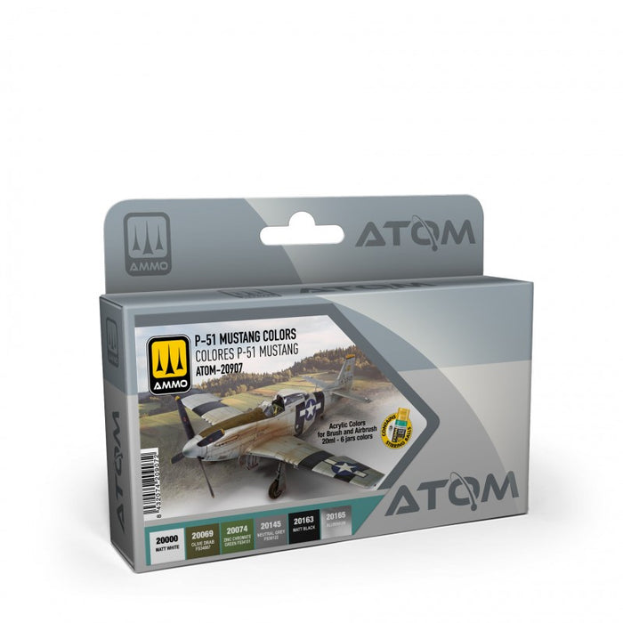 AMMO by Mig 20907 Atom: P51 Mustang Acrylic Paint Set (6 Colors) 20ml Bottles