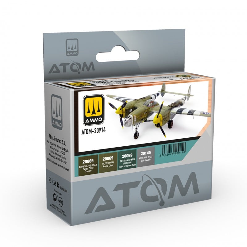 
AMMO by Mig 20914 Atom: WWII USAAF Acrylic Paint Set (4 Colors) 20ml Bottles
