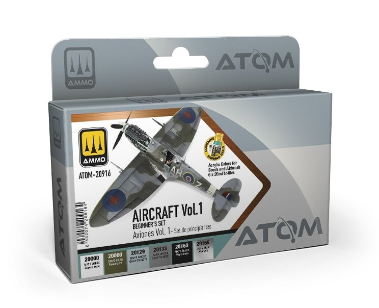 AMMO by Mig 20916 Atom: Aircraft Vol. 1 Beginner's Acrylic Paint Set (6 Colors) 20ml Bottles