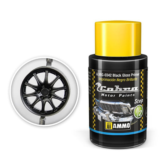 AMMO by Mig 342 Cobra Motor: Black Gloss Primer Acrylic Paint 30ml Bottle