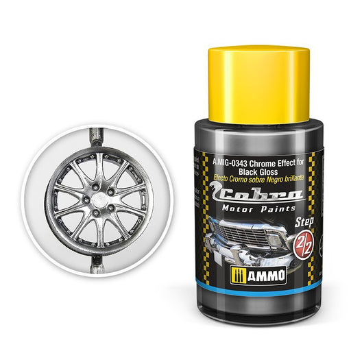 AMMO by Mig 343 Cobra Motor: Chrome Effect for Black Gloss Acrylic Paint 30ml Bottle
