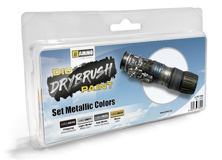 AMMO by Mig 7305 Metallic Dio Drybrush Acrylic Paint Set (4 Colors) 40ml Bottles