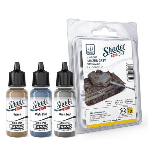 AMMO by Mig 7320 Panzer Grey Shader Acrylic Paint Set (3 Colors) 10ml Bottles