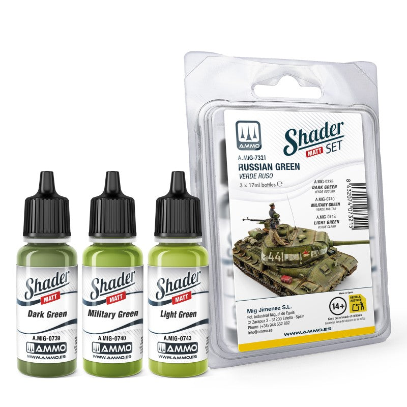 AMMO by Mig 7321 Russian Green Shader Acrylic Paint Set (3 Colors) 10ml Bottles