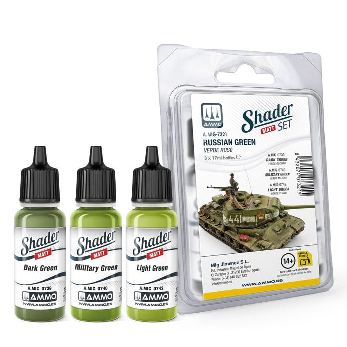 AMMO by Mig 7321 Russian Green Shader Acrylic Paint Set (3 Colors) 10ml Bottles