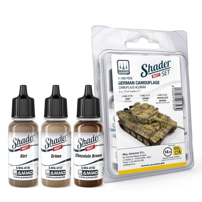 AMMO by Mig 7323 German Camouflage Shader Acrylic Paint Set (3 Colors) 10ml Bottles