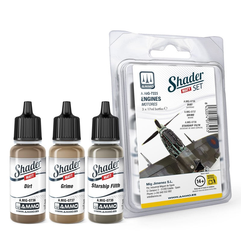 AMMO by Mig 7325 Motors Shader Acrylic Paint Set (3 Colors) 10ml Bottles