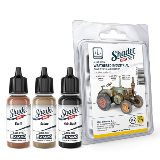 AMMO by Mig 7326 Industrial Aged Shader Acrylic Paint Set (3 Colors) 10ml Bottles