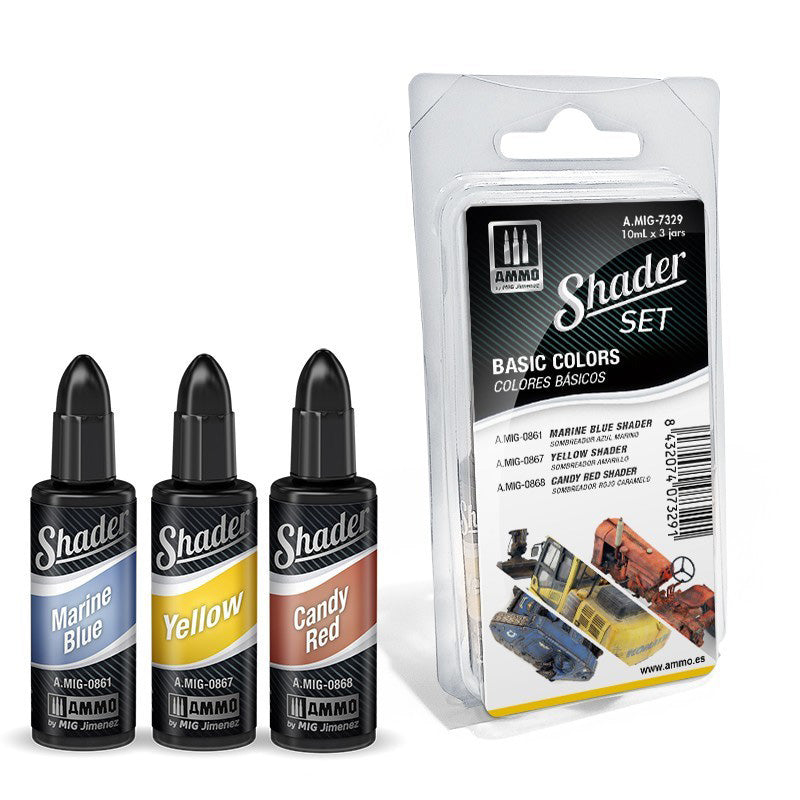 AMMO by Mig 7329 Basic Shader Acrylic Paint Set (3 Colors) 10ml Bottles