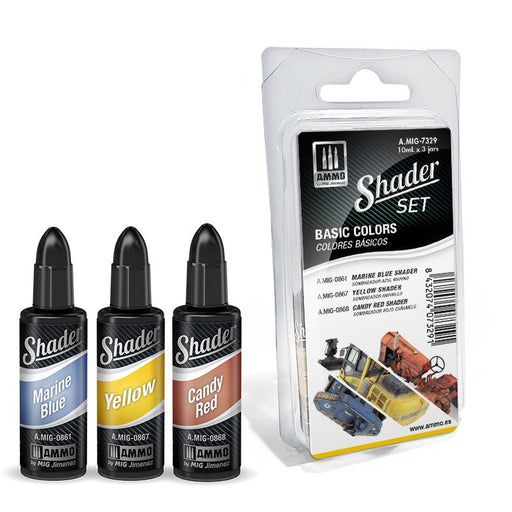 AMMO by Mig 7329 Basic Shader Acrylic Paint Set (3 Colors) 10ml Bottles