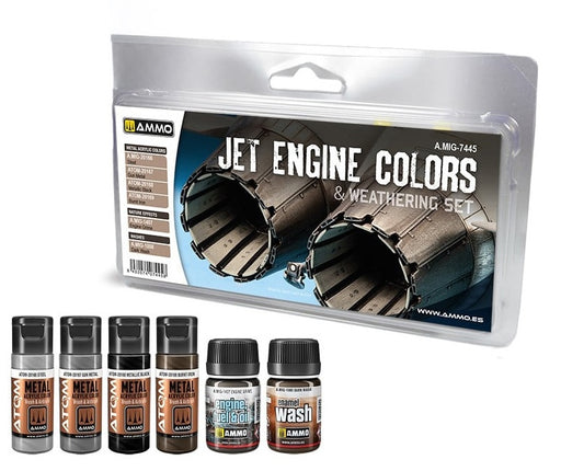 AMMO by Mig 7445 Jet Engine & Weathering Acrylic/Enamel Paint Set (6 Colors)