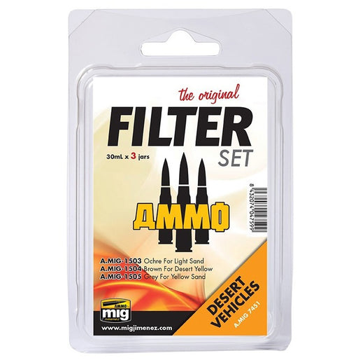 AMMO by Mig 7451 Desert Vehicles Filter Enamel Paint Set (3 Colors) 30ml Bottles
