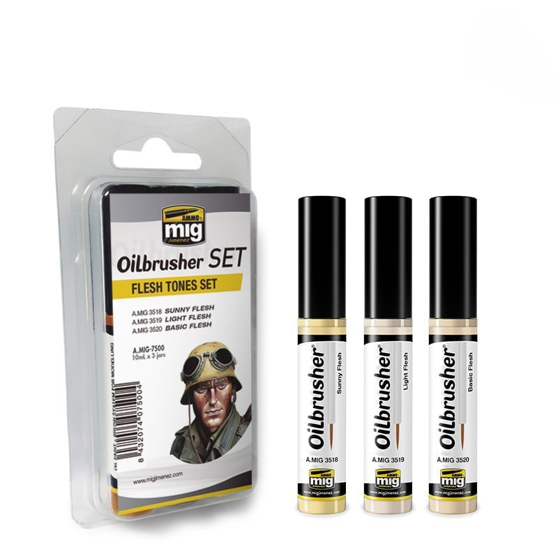 AMMO by Mig 7500 Flesh Tones Oilbrusher Paint Set (3 Colors) 10ml Bottles
