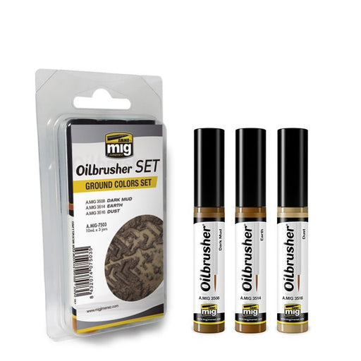 AMMO by Mig 7503 Ground Oilbrusher Paint Set (3 Colors) 10ml Bottles