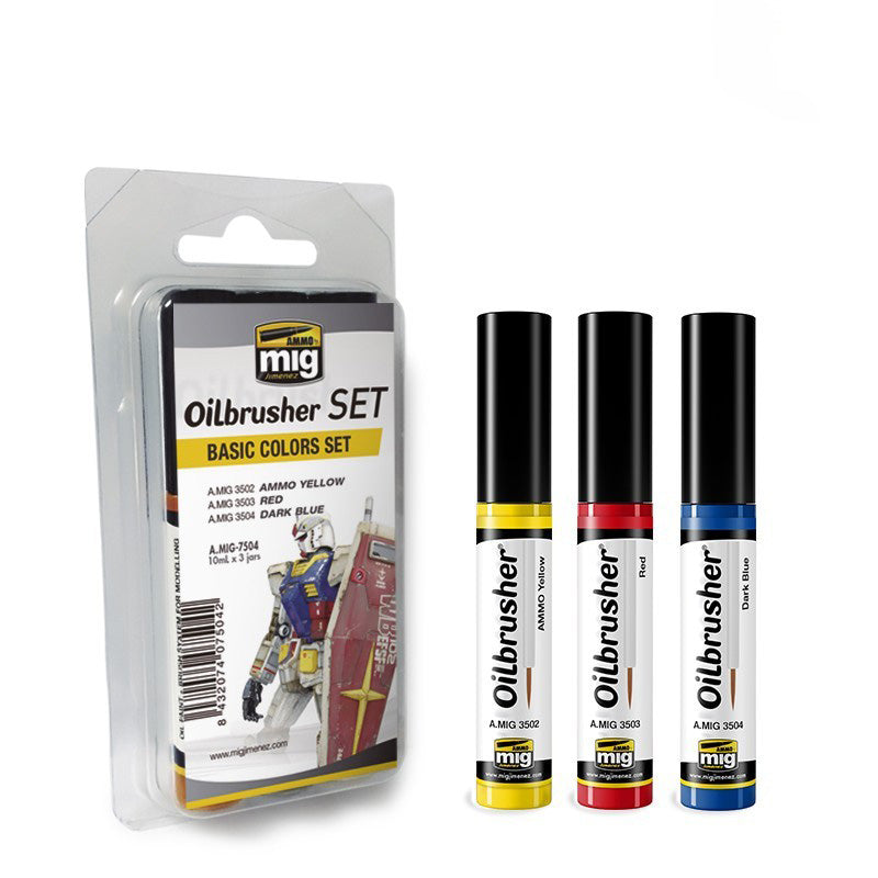 AMMO by Mig 7504 Basic Oilbrusher Paint Set (3 Colors) 10ml Bottles