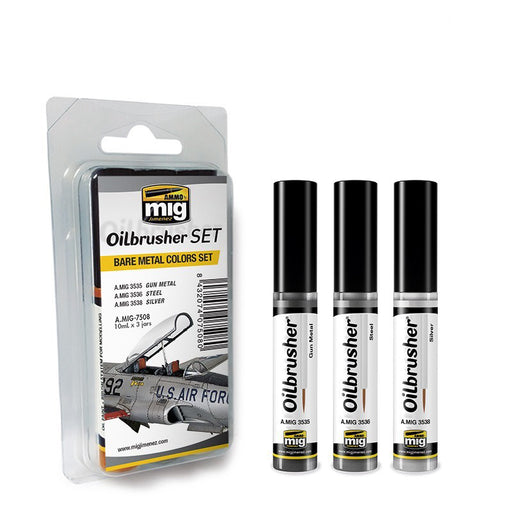AMMO by Mig 7508 Bare Metal Oilbrusher Paint Set (3 Colors) 10ml Bottles