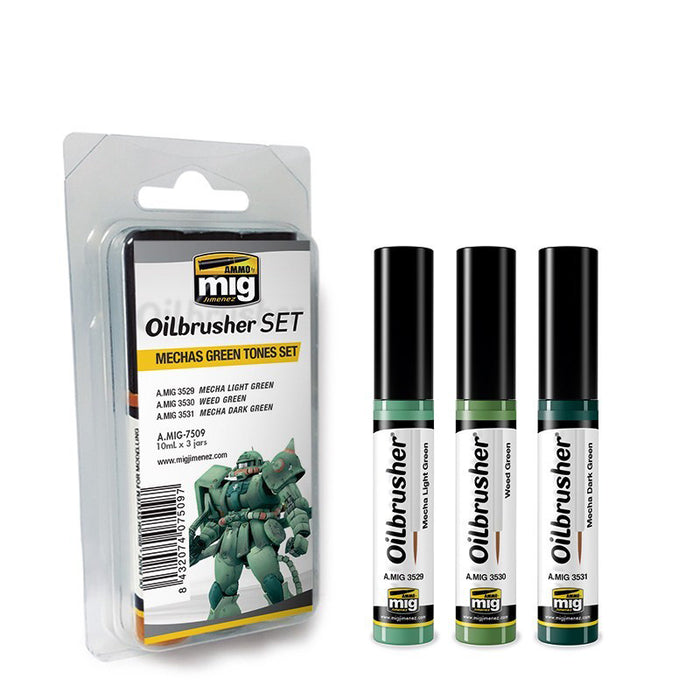 AMMO by Mig 7509 Mechas Green Tones Oilbrusher Paint Set (3 Colors) 10ml Bottles