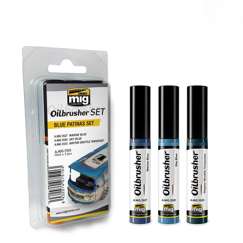 AMMO by Mig 7510 Blue Pantinas Oilbrusher Paint Set (3 Colors) 10ml Bottles