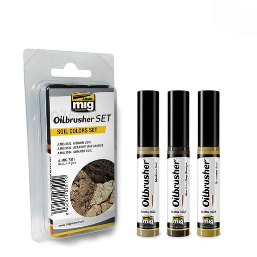 AMMO by Mig 7511 Soil Oilbrusher Paint Set (3 Colors) 10ml Bottles