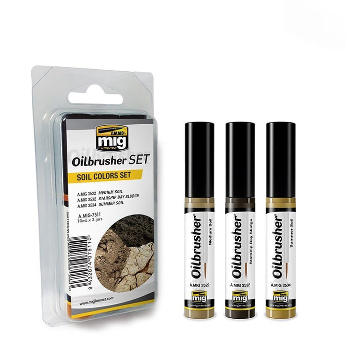 AMMO by Mig 7511 Soil Oilbrusher Paint Set (3 Colors) 10ml Bottles