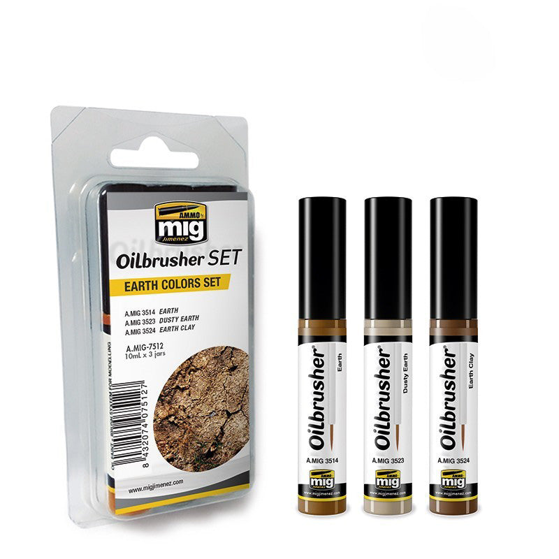 AMMO by Mig 7512 Earth Oilbrusher Paint Set (3 Colors) 10ml Bottles